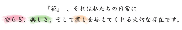 『花』　、それは私たちの日常に安らぎ、楽しさ、そして癒しを与えてくれる大切な存在です。