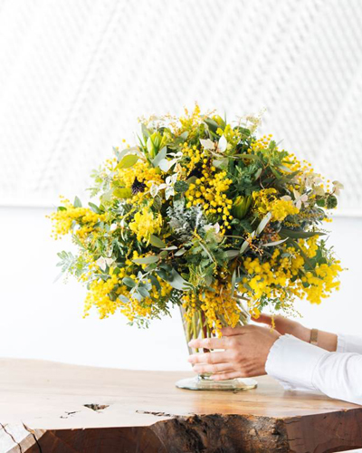 マミフラワーデザインスクール 季節の花束講習会しあわせのミモザ